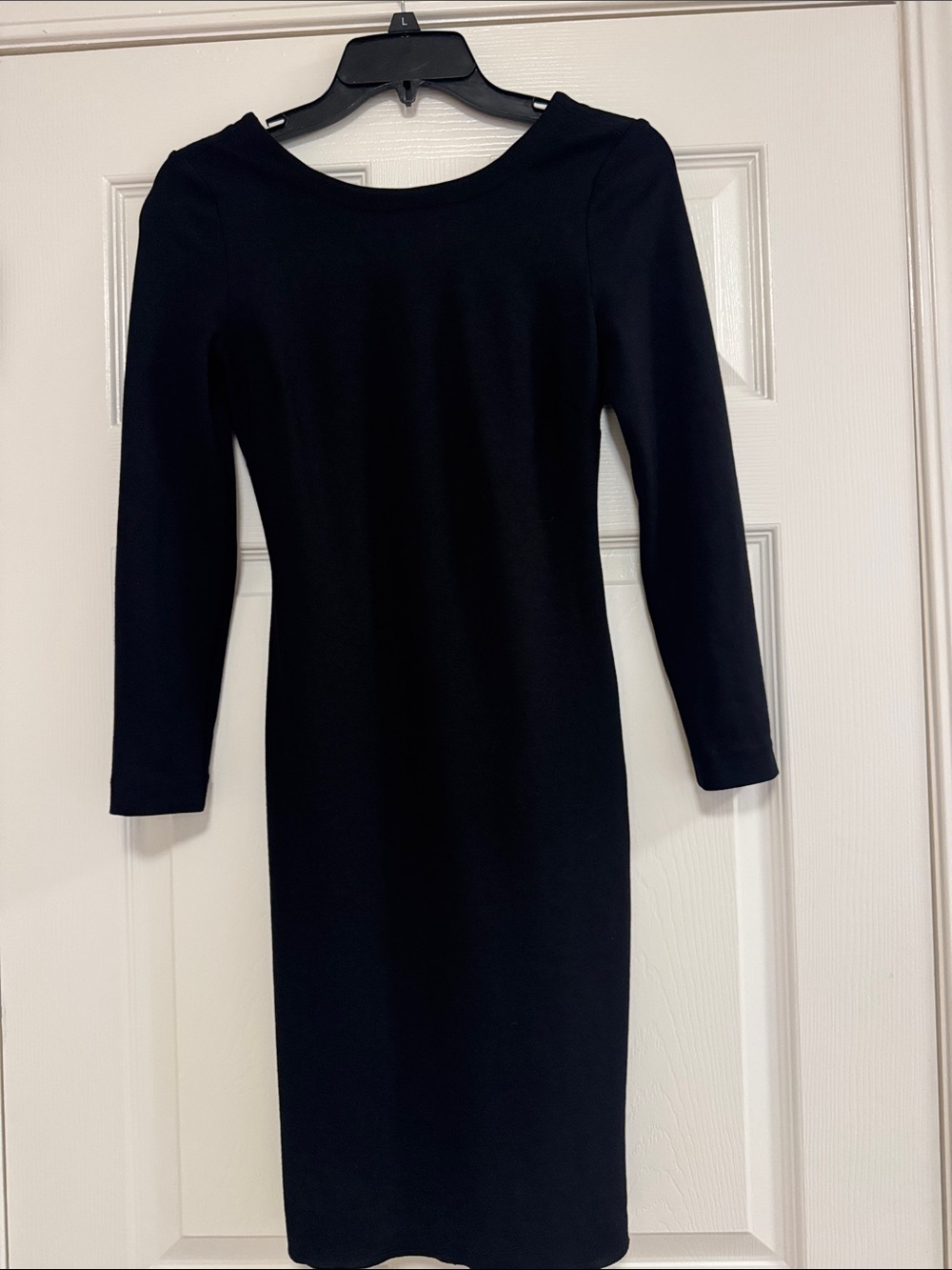 Banana Republic Long  Sleeve Black Scoop Back Bodycon Midi Dress Zipper Back 2P